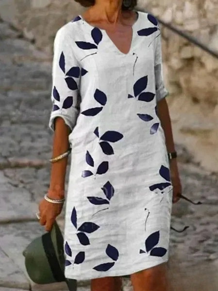 Robe Fleurie à Manches Mi-Longues pour Femmes