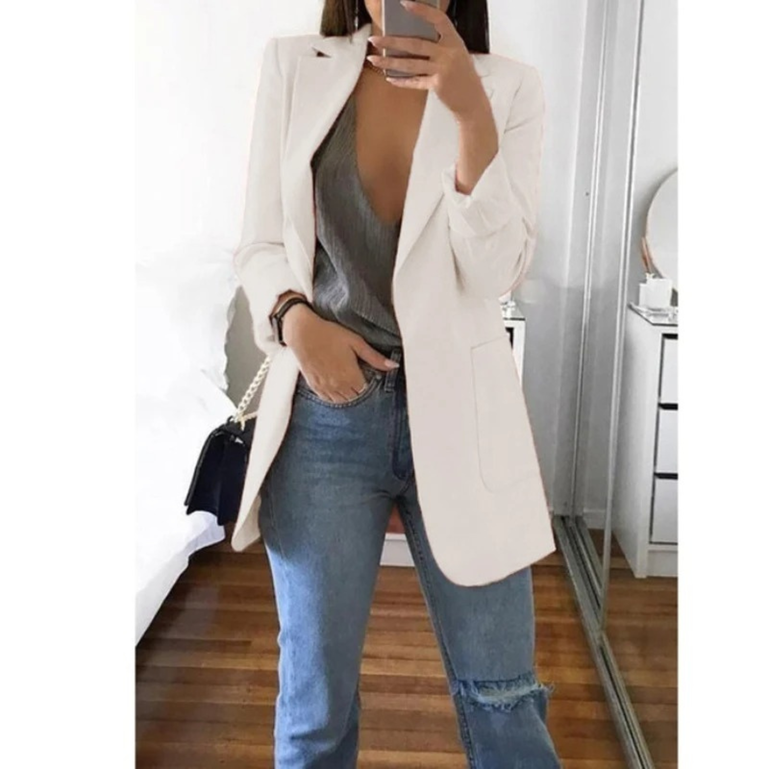 Blazer Femme Imprimé à Double Boutonnage - Idéal pour le Bureau