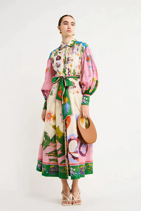 Robe Maxi Imprimée au Design Rétro