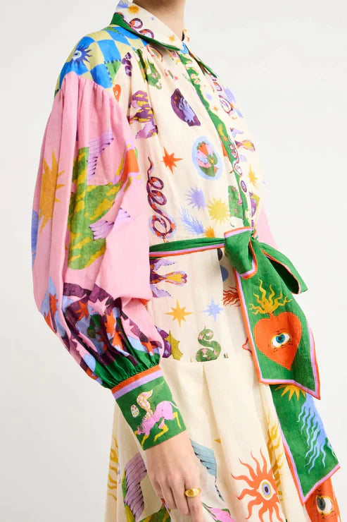 Robe Maxi Imprimée au Design Rétro