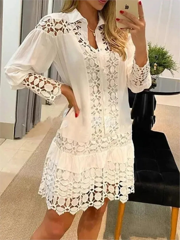 Robe Longue en Dentelle Élégante à Manches Longues pour Femmes