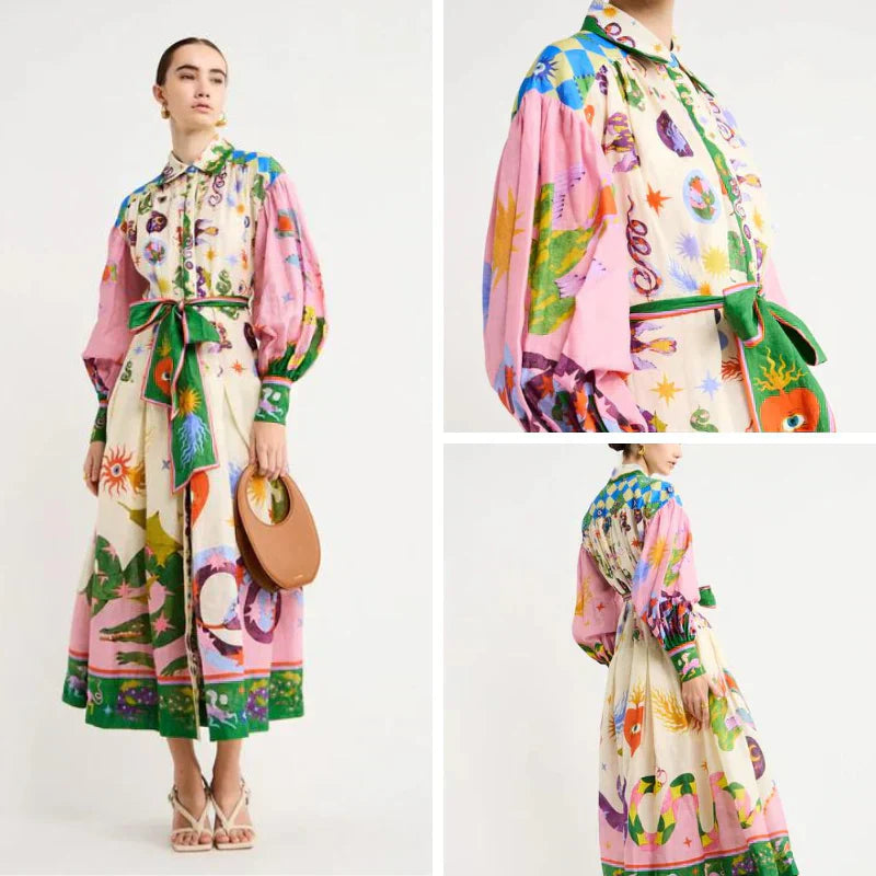 Robe Maxi Imprimée au Design Rétro