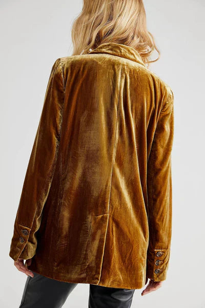 Blazer en Velours Élégant à Manches Longues avec Fermeture Boutonnée